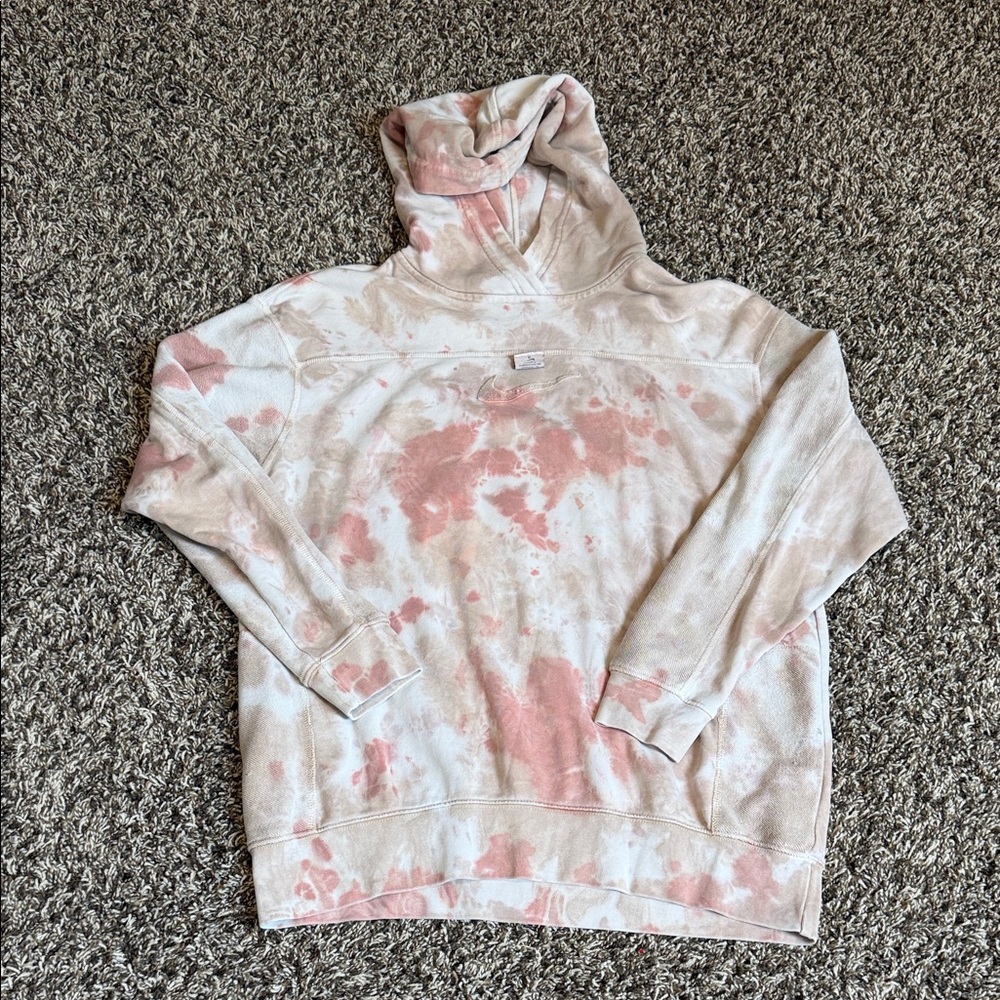 Nike Women's Tie-Dye Hooded Sweater in Pink and Cream